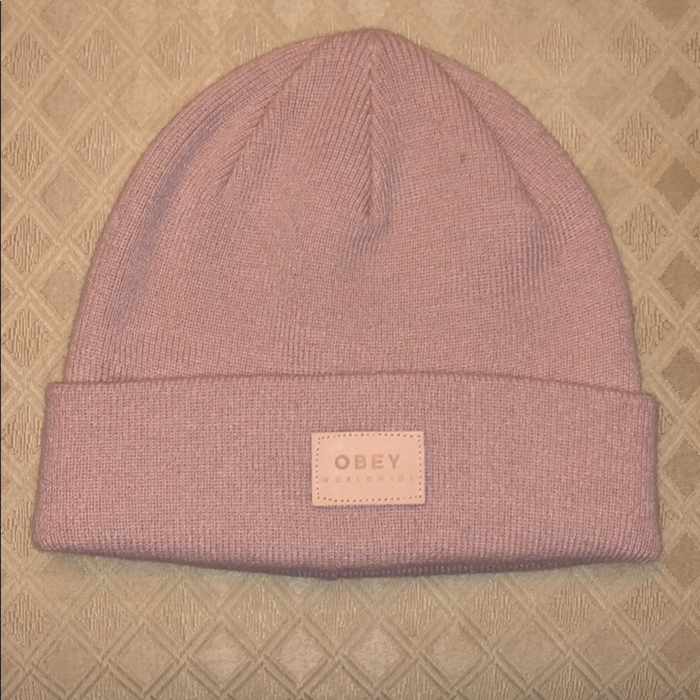 blush pink obey beanie
